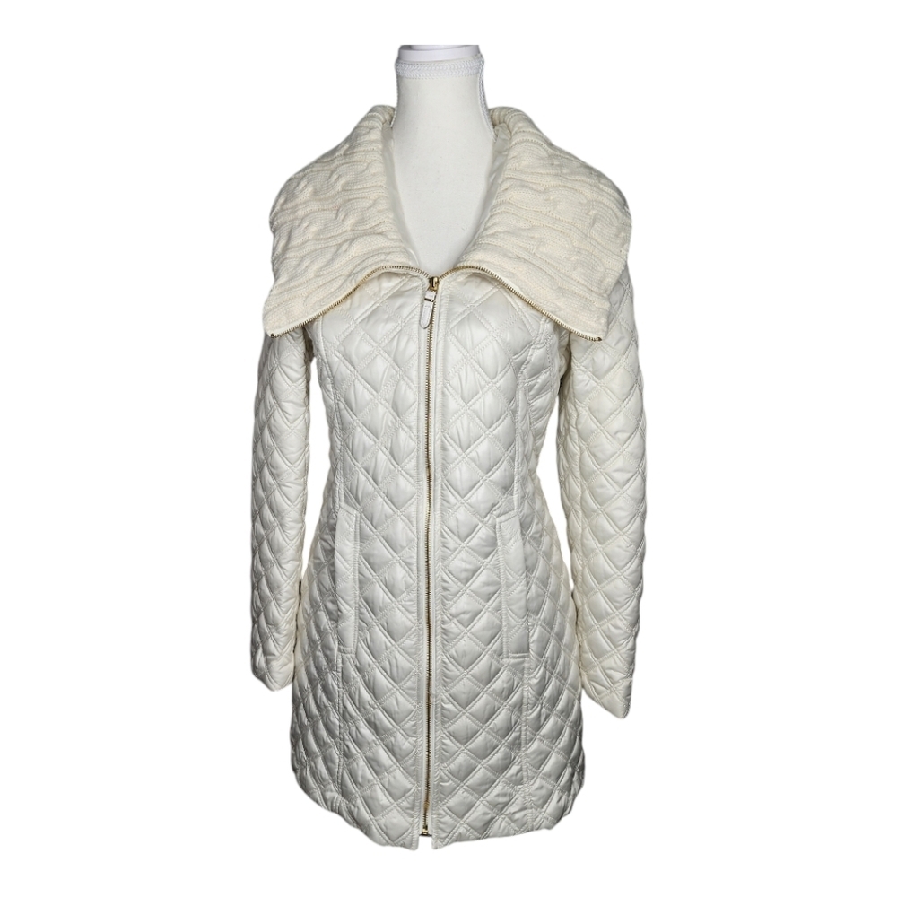 Via Spiga Ivory Diamond Quilted Rib Knit Collar Jacket Size XS - Picture 2 of 6